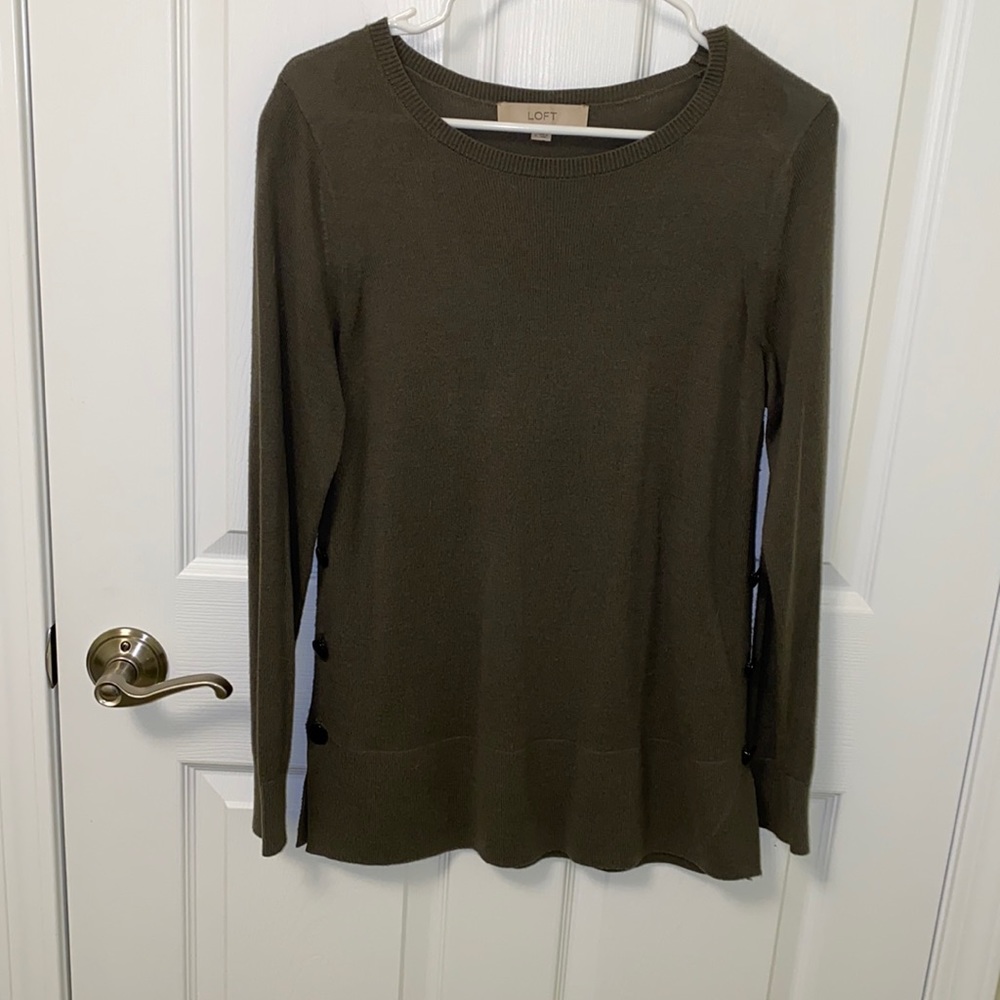 Loft Army Green Sweater with Button Detail